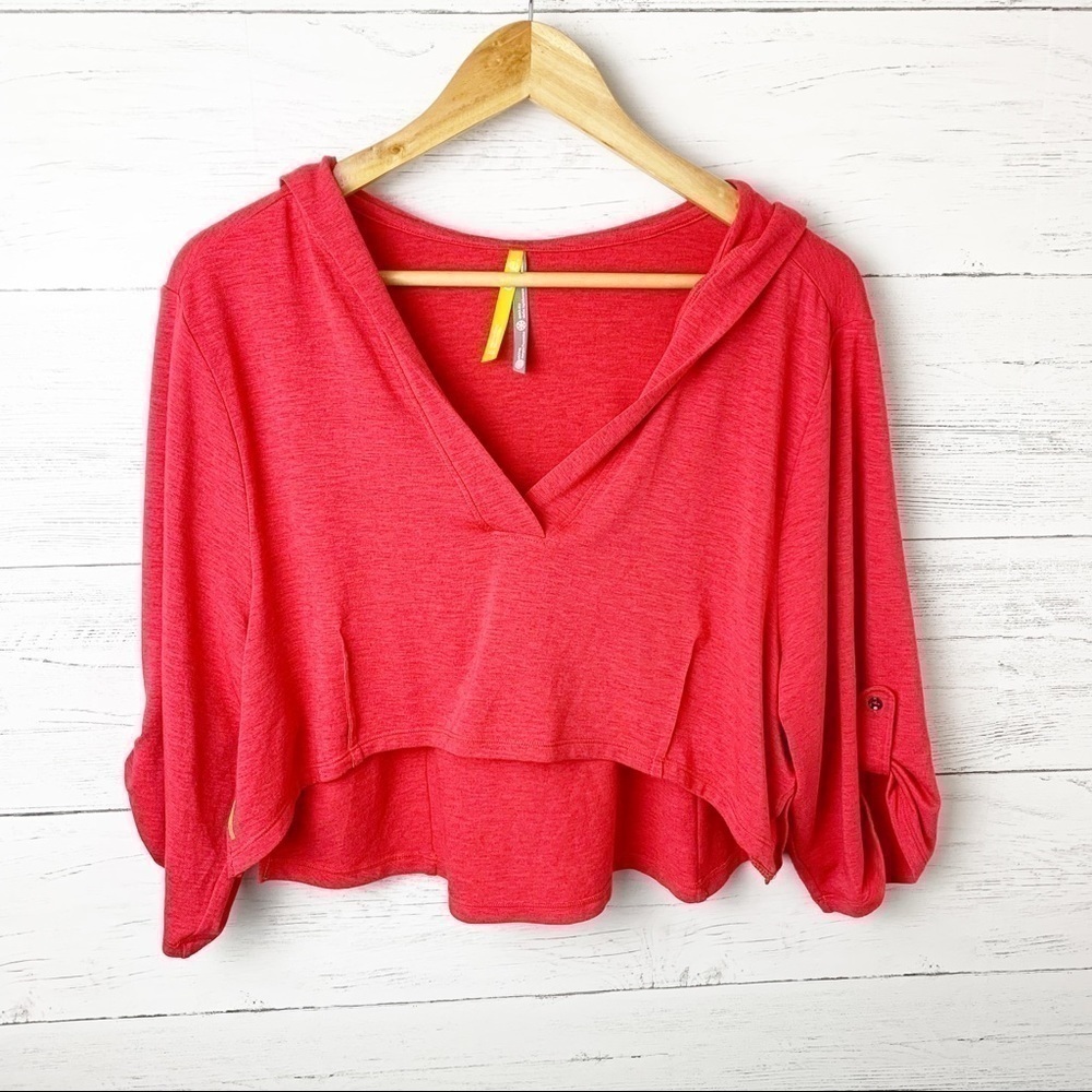 𝅺LOLE Peppermint Pullover Lightweight Cropped Hoodie Hot Pink Roll Tab Sleeves